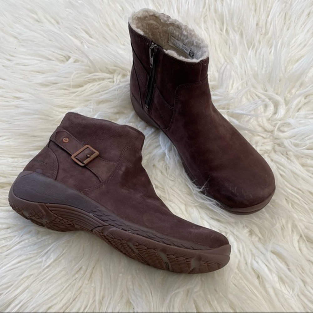 Merrell brown leather suede faux fur lined boots size‎ 8.5